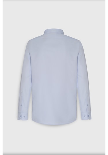 AC&Co / Altınyıldız Classics Erkek Mavi Kolay Ütülenebilir Slim Fit Dar Kesim İtalyan Yaka Armürlü Gömlek Mavi