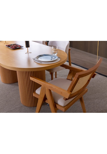 Stella İskandinav Natural Ahşap Masa Sandalye Takımı 90x200 Natural