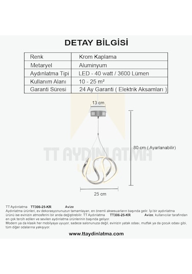 Tt306-25-kr Tt Aydınlatma Orta Kavis Krom Kaplama Gün Işığı L Krom