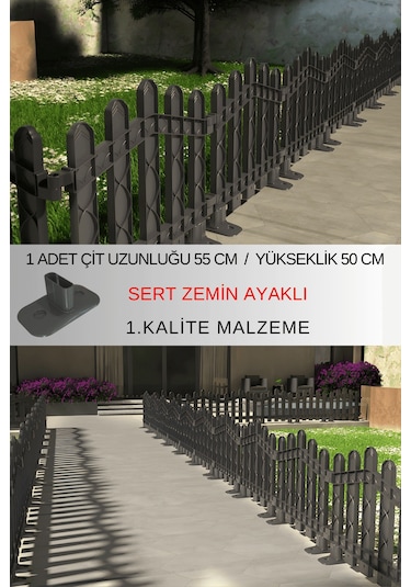 Dekoratif Plastik Alan Oluşturma ve Bahçe Çiti 1 ADET ÇİT (Y: 50 CM / G: 55 CM) Sert Zemin Ayaklı - Antrasit Gri