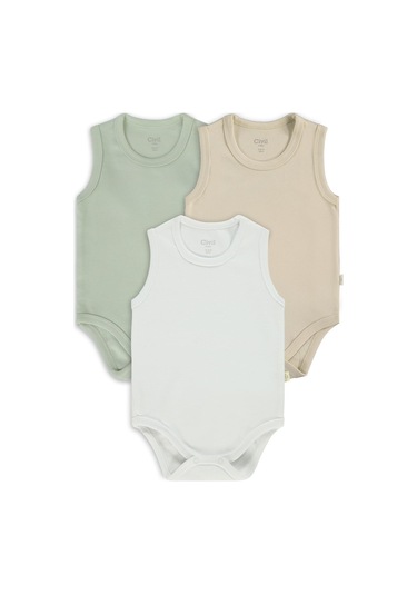 Civil Baby 3'lü Karışık Renk 3-36 Ay Çıtçıtlı Badi - Bej