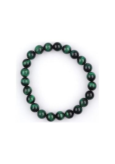 Alibaba Doğaltaş Yeşil Kaplan Gözü Doğal Taş 8 MM Küre Kesim Bileklik Çok Renkli