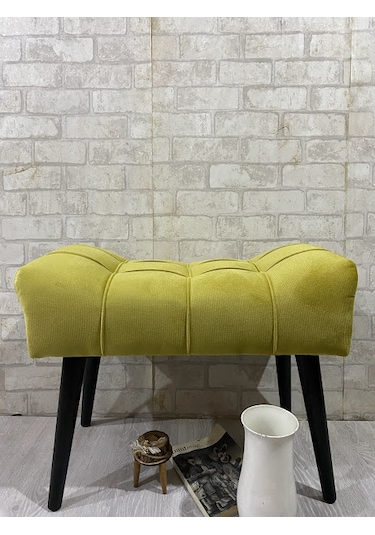 , Puf Ahşap Siyah Ayak Limon Sarısı,spor Modern Tasarım, Çima Dik