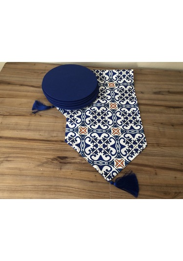 Mavi Çini Desenli Runner & Supla Çok Renkli
