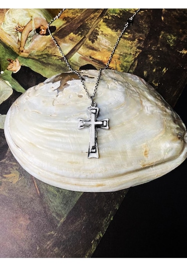 Üç Boyutlu Gümüş Kaplama Gotik Haç Kolye Çok REnkli