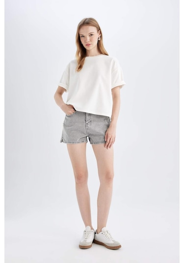 Defacto Mom Fit Yüksek Bel Jean Şort C0689ax24hsnm55 Gri