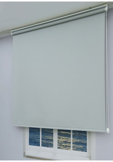 Düz Stor Perde - Kalın Mat Stor Güneşlik Kumaş Keten - Alüminyum Kasa Ve Boru - Eteği Dilimsiz/düz Gri