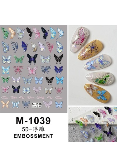 Nail Art Etiketler Çıkartmaları 5d Kabartmalı Kendinden Yapışkanlı Karikatür Çiçek Kelebek Yıldız Tırnak Çıkartmaları Açık Haki