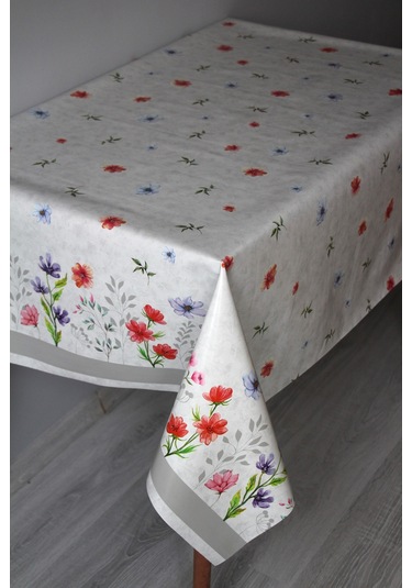 Elyaf Silinebilir Pvc Muşamba Masa Örtüsü Knrsuluçiçek Gri