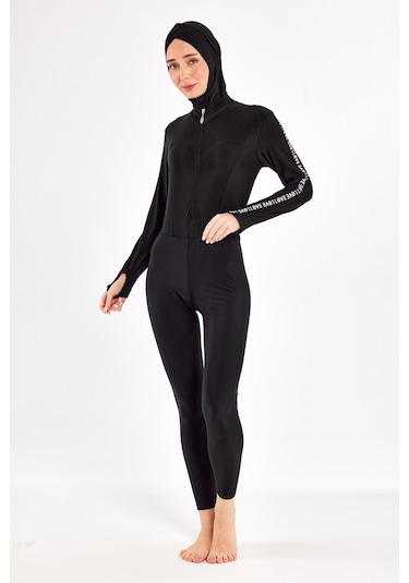Uv Korumalı 3 Farklı Şekilde Giyilebilir Likralı Etekli Tesettür Mayo 1109 Siyah02 Siyah02