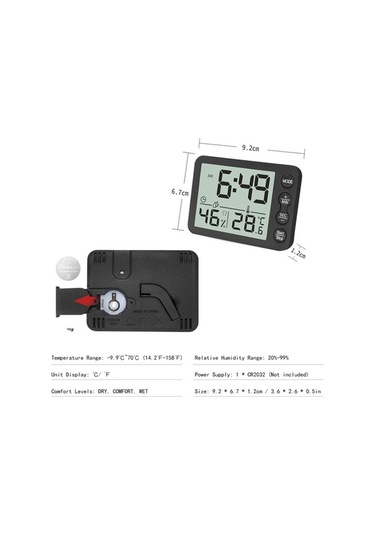 Fastbuy Ev Ve Ofis İçin Dijital Sıcaklık-nem Monitörü, Büyük Ekranlı Alarm Saat, Geri Sayım, Lcd Görüntüleme, Pil Dahil Değil
