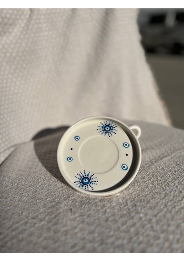 El Yapımı Seramik Kupa, Mug, Türk Kahvesi Bardağı Nazar Boncuğu