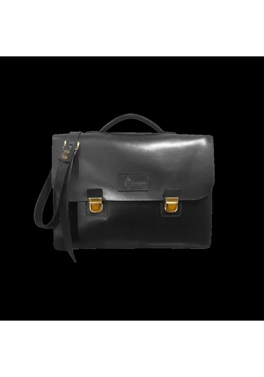 Twingold İsme Özel Evrak Çantası - Messenger Bag - %100 Deri - Ac09001 - Siyah Siyah