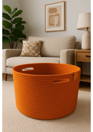 Camatschua Dekoratif Hasır 40 30 Cm Halat Sepet Çok Amaçlı Saklama & Düzenleme Sepeti Turuncu