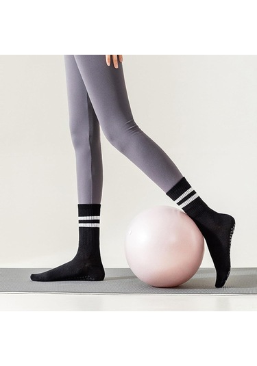 Padalink 8 Çift Siyah Profesyonel Antir Kayma Yoga Çorapları - Pilates, Barre, Dans İçin Orta Boy Spor Çorapları Diğer