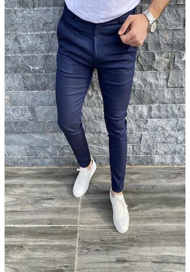 Oksit Zoom 108 Desenli Slim Fit Likralı Keten Pantolon