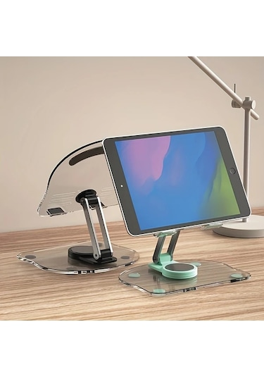 Chenkestoreone 360 Derece Dönebilen Akrilik Tablet Ve Telefon Standı - Katlanabilir, Taşınabilir, Şeffaf Siyah Şeffaf Siyah
