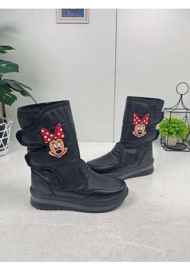 Nstil Alves Unisex Kadın - Erkek - Çocuk Kar Botu İçi Kürklü Cırt Cırtlı Kaymaz Taban Ayakkabı 802 Mınnıe Mouse