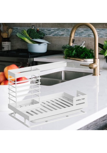 Suntek Mutfak Lavabo Rafı W/tepsi Bulaşık Bezi Sabunluk Beyaz Beyaz
