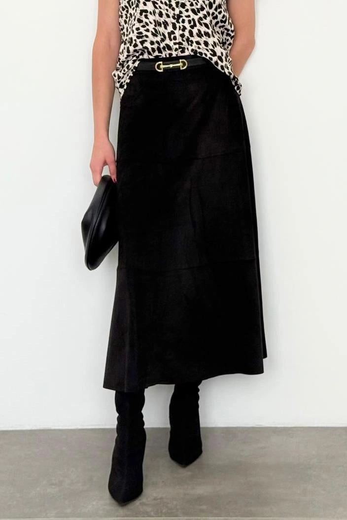 Siyah Süet Uzun Etek Mg2549 Siyah