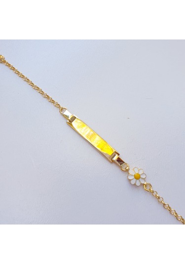 22 Ayar Altın Kaplama Papatyalı İsimli Çocuk Gümüş Bileklik Künye