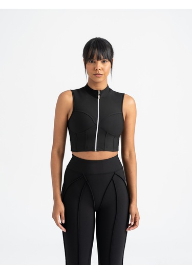 Dikişle Modellenmiş Spor Tayt Siyah