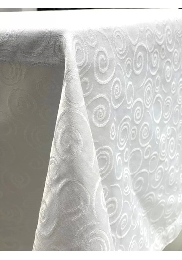 Nivemeshome 140x240 Beyaz Daire Sembol Leke Tutmaz Masa Örtüsü Beyaz