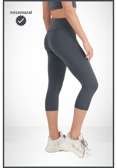 Diz Altı Kapri Tayt Antrasit Yüksek Bel Toparlayıcı Dar Paça Karyoka Dikiş Detaylı Capri 1020 Antrasit