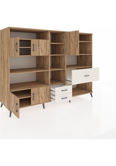 Kronos Dolap 13 Raflı 3 Çekmeceli 5 Kapaklı 220x59x163 Çam-çam/ay Çam-çam/aytaşı