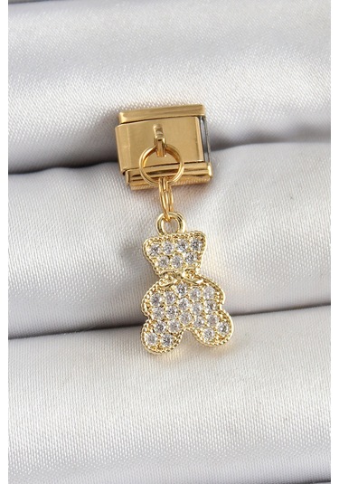 316l Çelik Sallantılı Zirkon Taşlı Ayıcık Model Gold Renk Nomination Charm - Tj-bc1432 Çok Renkli