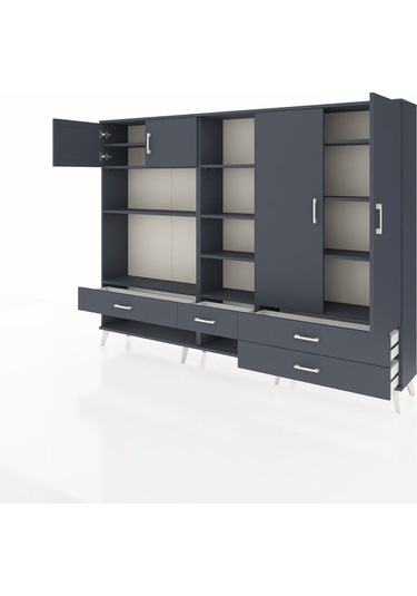 Arges Dolap 12 Raflı 4 Çekmeceli 4 Kapaklı 220x30x163 Antrasit-an Antrasit-antrasit