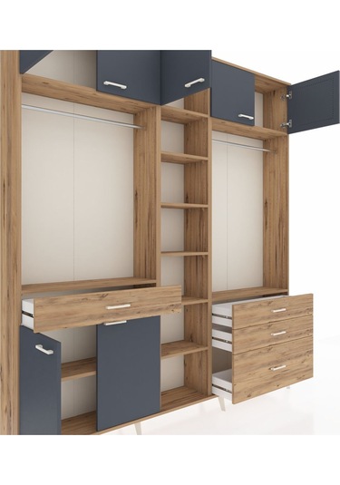 Arges Dolap 11 Raflı 4 Çekmeceli 2 Askılı 220x30x243 Çam-antrasit/çam Antrasıt/atlas Çam