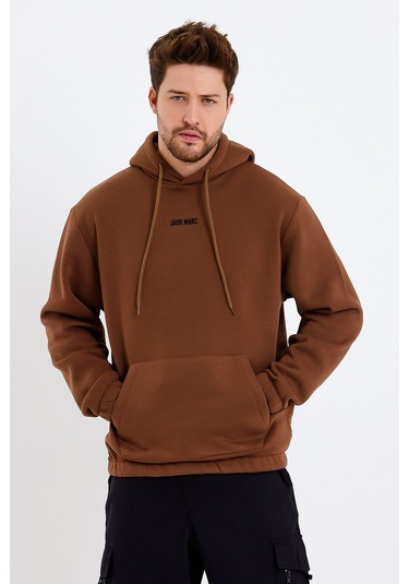 JAHR MARC Kahverengi Nakışlı Oversize Erkek Sweatshirt Kahverengi