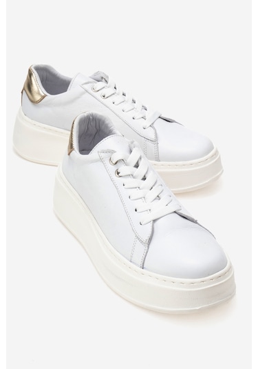 Gueno Beyaz Cilt Hakiki Deri Kadın Spor Ayakkabı Beyaz