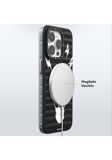 İphone 15 Pro Max Uyumlu Kılıf Magsafe Şarj Özellikli Youngkit Open Mind Serisi Kapak Siyah
