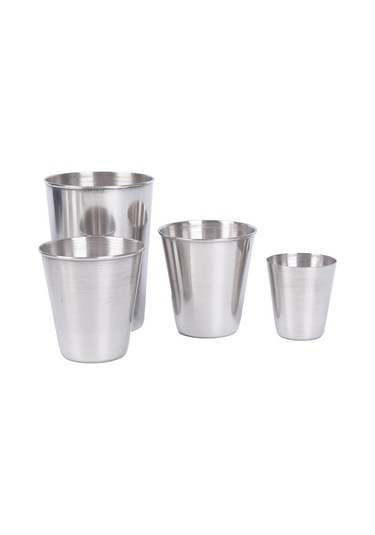 4 Adet Pratik Paslanmaz Çelik Kapak Kupa Kamp Bardak İçme Kahve Çay Bira Ile Kılıf 170 Ml Gümüş