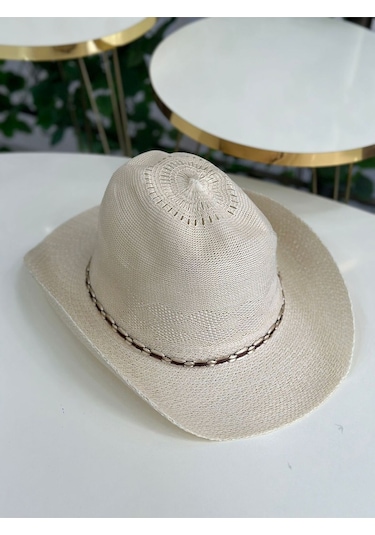 Aysbutk Unisex Hasır Şapka Krem