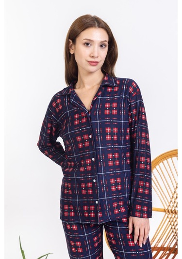Yeni Sezon Düğmeli Süet Kadın Pijama Takımı 5503-lacivert Lacivert