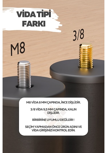 Baza Ayağı 8 Cm 3/8 Vidalı Tekli Metal Siyah Yatak Mobilya Ayağı Kalın Vida Siyah 3/8 8 Cm