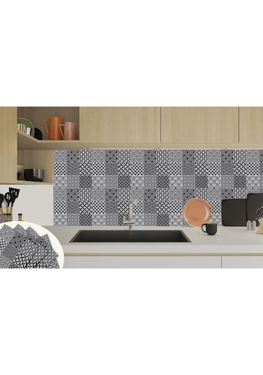 Tink KENDİNDEN YAPIŞKANLI SİYAH BEYAZ KARMA DESENLİ PVC KARO 30X30 CM