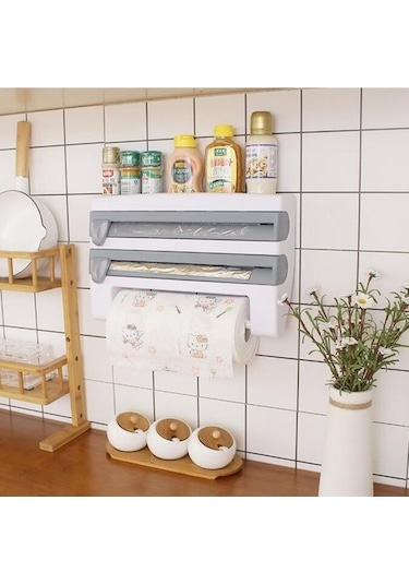 Dancemonkey 4'lü Klip Film Kesici Depolama Raf Mutfak Organizatör Havlu Tutucu Sos Rulo Düzenleyici 50034168/ Beyaz
