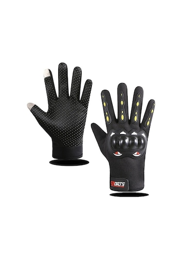 Vkemall Motosiklet Sürücü Eldiveni: Kayma Öğesi, Koruyucu, Dayanıklı Dokunmatik Ekran Uyumlu Siyah Tam Noktalı