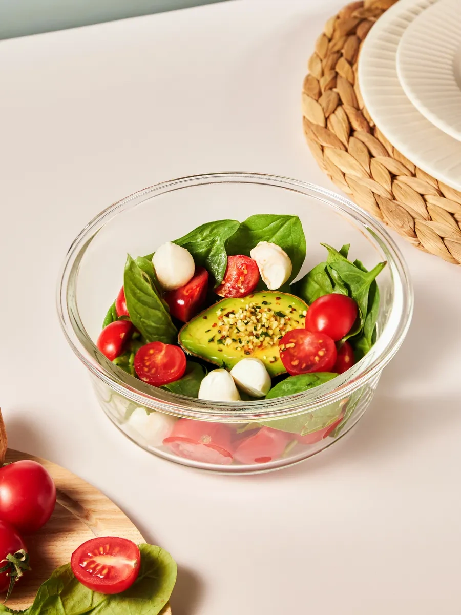 Good Sale 950 Ml Cam Yuvarlak Kapaklı Saklama Kabı 8323572 Beyaz