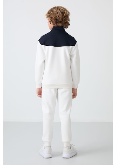 Tommy Life Ekru Pamuklu Kalın İçi Tüylü Yumuşak Dokulu Standart Fit Nakışlı Erkek Çocuk Eşofman Takım - 11240 Ekru