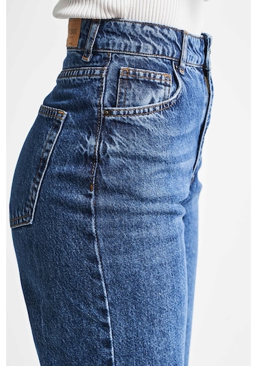 Itsbasic Kadın Mavi Renk Doris 2w5-5 Straight Fit Yüksek Bel %100 Koton İç Boy 80cm Denim Jean Mavi1