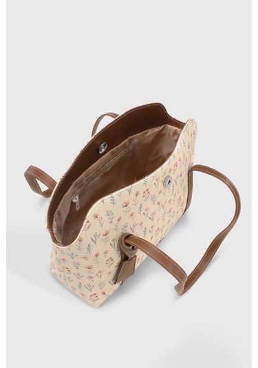 Çiçek Desenli Kanvas Bowling Omuz Çantası 270 Çiçek Desenli