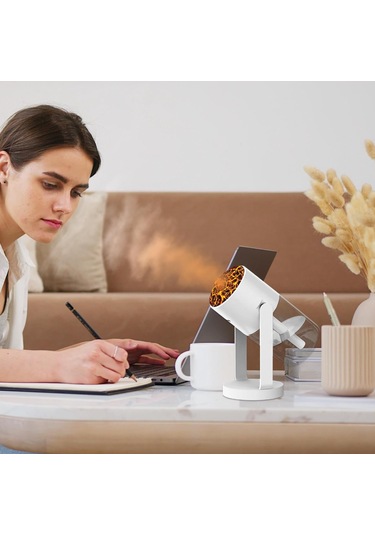 Projektör Görünümlü Rgb Işıklı Gece Lambası Ve Buhar Makinesi Beyaz