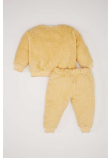 DeFacto Kız Bebek Looney Tunes 2'li Takım Bisiklet Yaka Pelüş Sweatshirt Beli Lastikli Eşofman Altı D7260A524WNYL516 Sarı