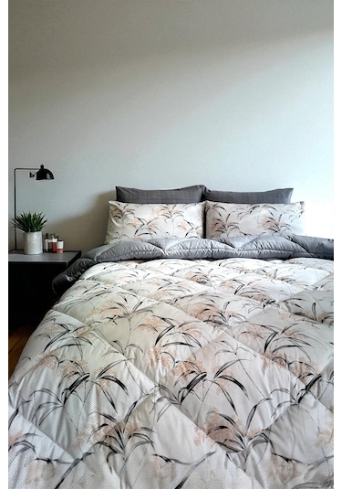 Alla Turca Çift Kişilik 4 Yastık Kılıflı Lastikli Çarşaflı Çift Taraflı Desenli Uyku Seti-natura Gri Gri