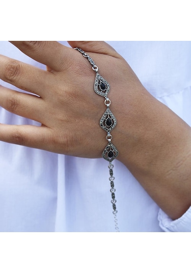 Damla Model Gümüş Ve Oltu Taşı Bileklik
